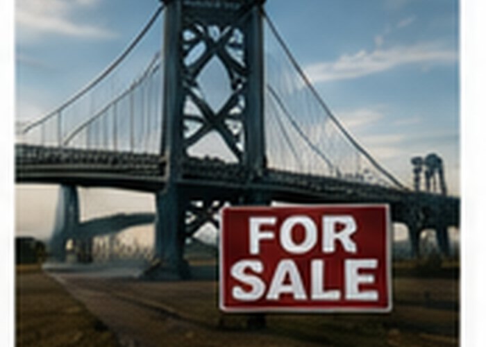 A bridge marked with a “For Sale” sign.