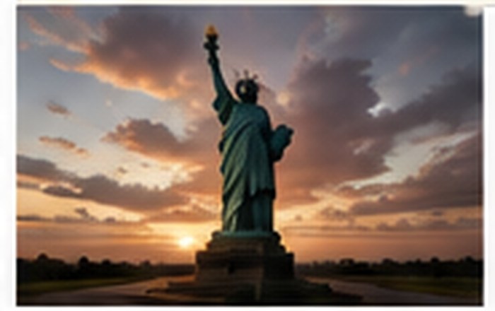 Statue of Liberty at sunset.