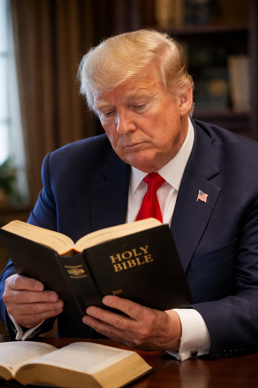 Donald Trump reading a Bible